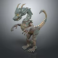 Green Dragon Like Mythical Creature Model With Yellow Eyes And Glowing Back Spots