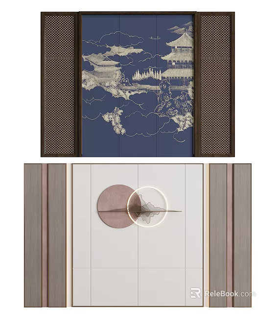 Traditional And Modern Bed Background Wall Decor Designs 3d model