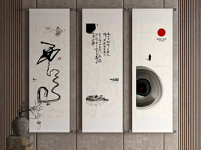 Traditional Chinese Scroll Artworks With Calligraphy And Ink Paintings For Wall Decor 3d model