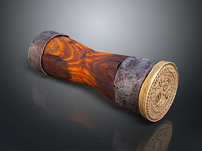 Decorative Wooden Household Item With Natural Wood Grain And Metal Carved Ends 3d model