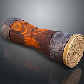 Decorative Wooden Household Item With Natural Wood Grain And Metal Carved Ends