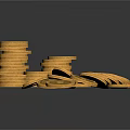 Gold Ancient Coin Design Jewelry Pieces Stacked And Scattered With Square Holes