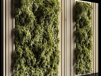 Living Plant Wall With Lush Green Foliage And Vertical Wooden Panel Decorative Design 3d model