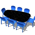 Black Oval Dining Table Set With Six Blue Chairs For Dining Room 3d model