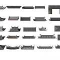 Traditional Chinese Architectural Roof Components With Various Eaves And Tile Patterns 3d model