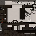 New Chinese Style Tea Room Log Rock Slab Model Tea Room 3d model
