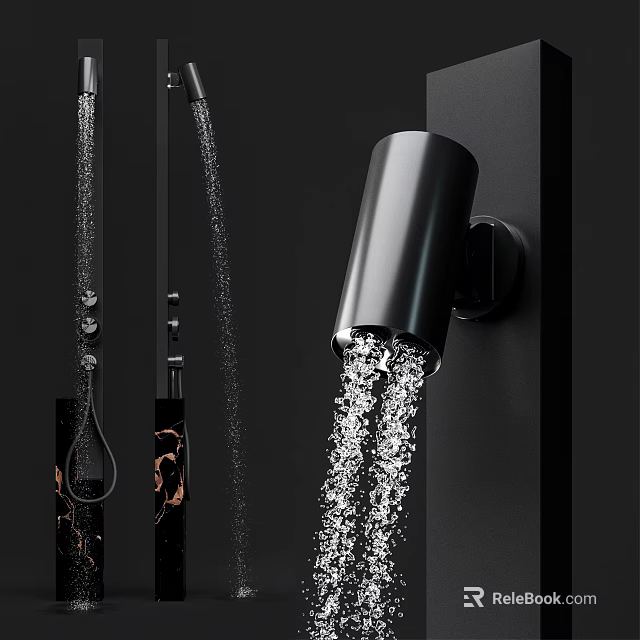 Modern Black Wall Mounted Faucet With Smooth Water Flow And Sleek Design 3d model 