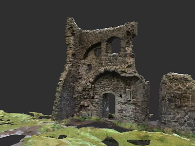 Ancient Stone Ruins Garden Landscape With Archway Broken Walls And Mossy Ground 3d model
