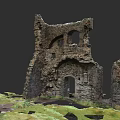 Ancient Stone Ruins Garden Landscape With Archway Broken Walls And Mossy Ground