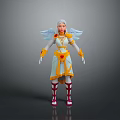Fantasy Character With White Yellow Costume Red Heart Decoration Red White Boots And Golden Wings