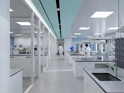 Modern Laboratory Interior With Workstations Lab Equipment Researchers And Bright Lighting 3d model