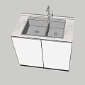Double Bowl Kitchen Sink with Faucet and Cabinet Under Marble Countertop