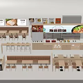 Modern Restaurant Interior With Tables Chairs Order Counter Menu Display And Food
