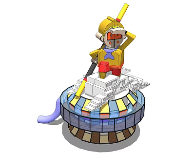 Amusement Ride Featuring Cartoon Character On Round Colorful Platform 3d model