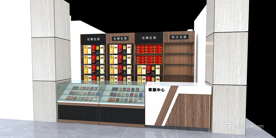 Supermarket Department Store Layout With Tobacco Alcohol Shelves Health Products Display And Management Center Counter 3d model 