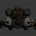 Biomechanical Armored Warrior With Red Eyes And Heavy Metallic Armor