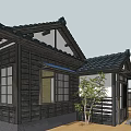Japanese Style Detached Villa With Tile Roof Wooden Structure Porch And Green Plants