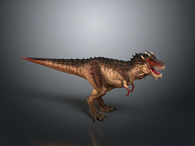 Realistic Dinosaur Character With Red Eyes Open Mouth And Spiked Back Design 3d model