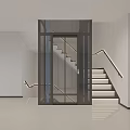 Modern Elevator With Glass Door And Black Frame Interior Staircase Lighting Design 3d model
