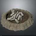 Rough Textured Bowl Shaped Container Holding White Elongated Larvae Creatures 3d model