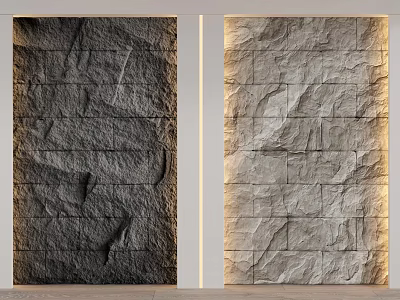 Natural Stone Wood Wall Design With Dark And Light Textured Surfaces For Home Interior 3d model
