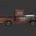 Vintage Orange And Silver Rusted Truck With Wooden Bed And Retro Design