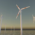 Wind Turbine Structure With White Blades Orange Tips On Water Surface For Renewable Energy