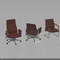 Brown Leather Office Chair with Metal Frame and Wheels in Multiple Angles View 3d model