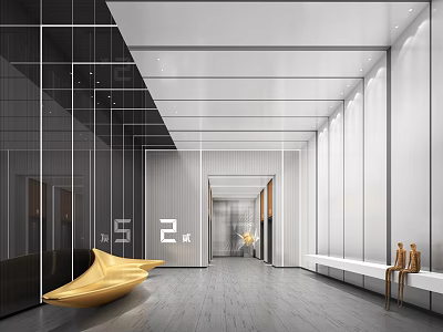 Modern Front Desk Reception Area With Glass Walls And Elegant Bench Seating 3d model