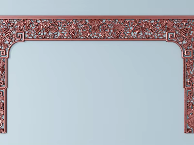 Traditional Red Carved Door Arch With Intricate Patterns And Symmetrical Decorations 3d model