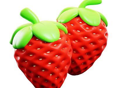 Two Fresh Red Strawberries With Green Leaves And Juicy Texture 3d model