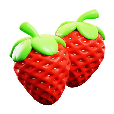 Two Fresh Red Strawberries With Green Leaves And Juicy Texture 3d model