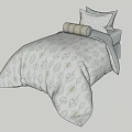 Modern Single Bed With Light Gray Leaf Pattern Quilt Pillows And Roll Pillow