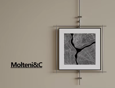 MolteniC Abstract Black And White Oil Painting Hanging On Wall With Metal Bracket 3d model