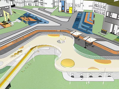 Modern Landscape Design Featuring Open Pathways Seating Areas And Green Spaces 3d model