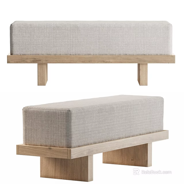Modern Sofa Bench With Light Gray Fabric Cushion And Wooden Frame Design 3d model 