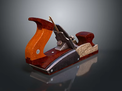Vintage Wooden Hand Plane With Metal Blades And Polished Brown Handle 3d model