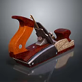 Vintage Wooden Hand Plane With Metal Blades And Polished Brown Handle