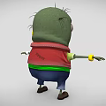 Cartoon Style Game Movie Character With Green Skin Big Eyes Red Vest And Blue Pants 3d model