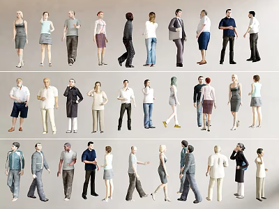 Group of People in Various Poses With Different Clothing Styles and Outfits 3d model