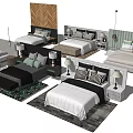 Multiple Double Bed Designs With Different Bedding Headboards Nightstands And Rugs 3d model