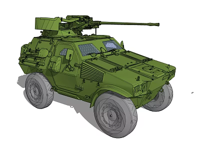 Green Military Armored Functional Vehicle With Roof Mounted Gun And Protective Armor 3d model