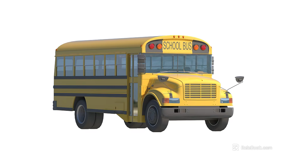 Yellow School Bus Exterior View With Front Headlights And Side Windows 3d model 