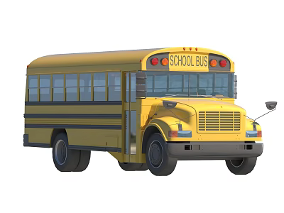 Yellow School Bus Exterior View With Front Headlights And Side Windows 3d model