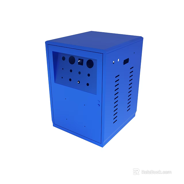 Blue Cube Shaped Electronic Device With Multiple Holes And Ventilation Slots 3d model 