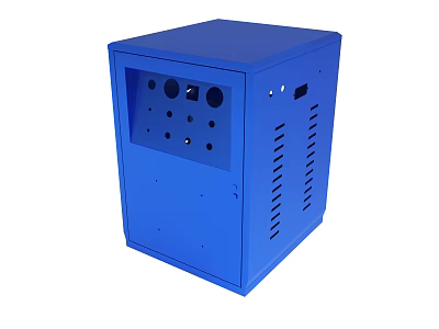 Blue Cube Shaped Electronic Device With Multiple Holes And Ventilation Slots 3d model