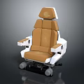 Modern Leisure Chair With Brown Cushion Backrest And White Armrests On Wheels