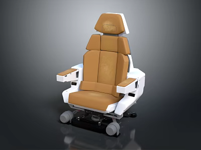 Modern Leisure Chair With Brown Cushion Backrest And White Armrests On Wheels 3d model