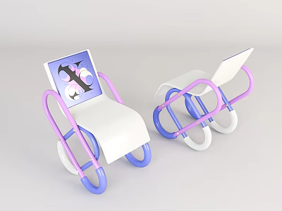 Leisure Chairs with Purple Blue Frame White Seat Floral Butterfly Back Design Curved Armrests and Round Wheels 3d model