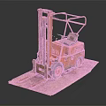Vintage Orange Industrial Forklift Parked On Red Platform With Gray Background